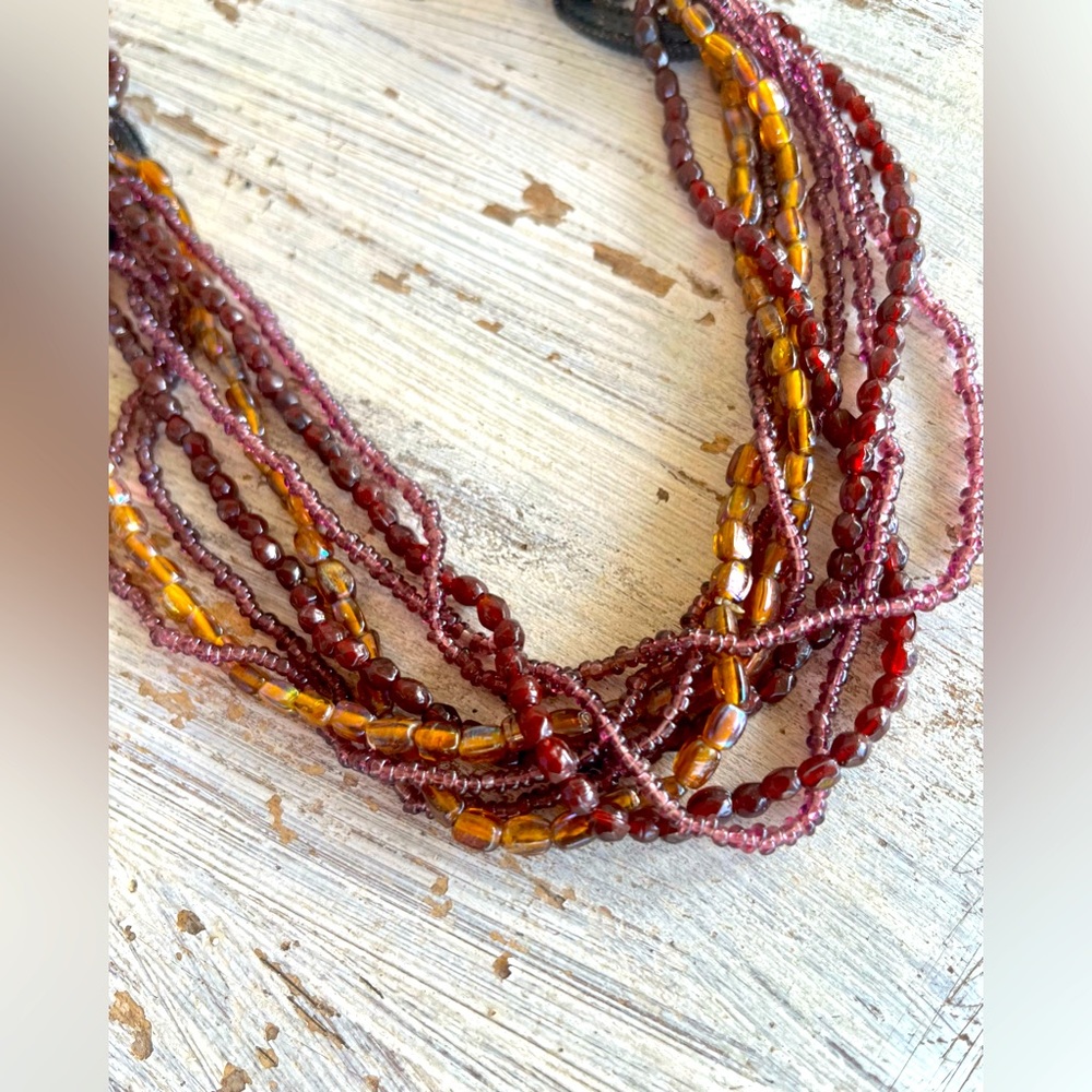 Vintage Necklace Multi-Strand Beaded Garnet